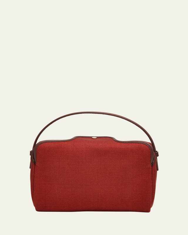 Canvas and Leather Rounded Travel Pouch